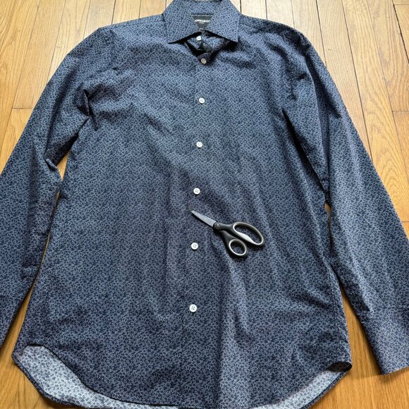 Bonobos Size 15/34 Mens Navy Printed Slim Fit Button-Down Shirt Stretch Preppy - Picture 4 of 13